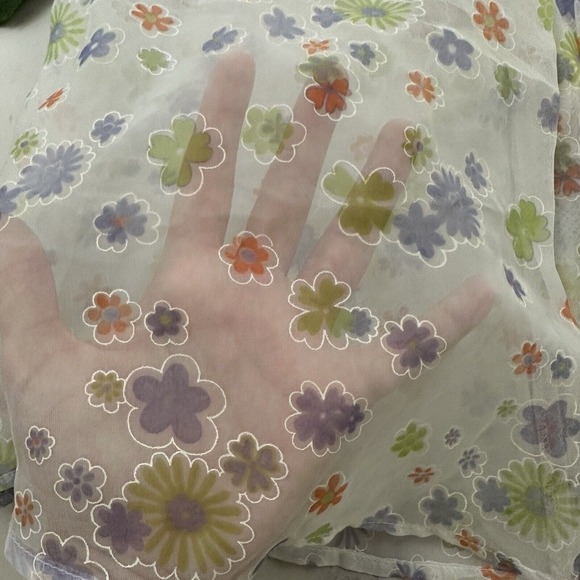 Finesse Womens Vintage Y2k Babydoll Top Size L White Purple Floral Sheer - Picture 5 of 11